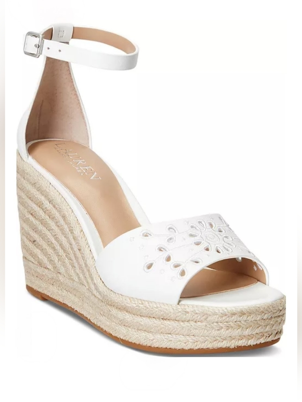 Lauren Ralph Lauren White Haana Espadrille Wedge Sandals MSRP $169 Sz 9B NIB